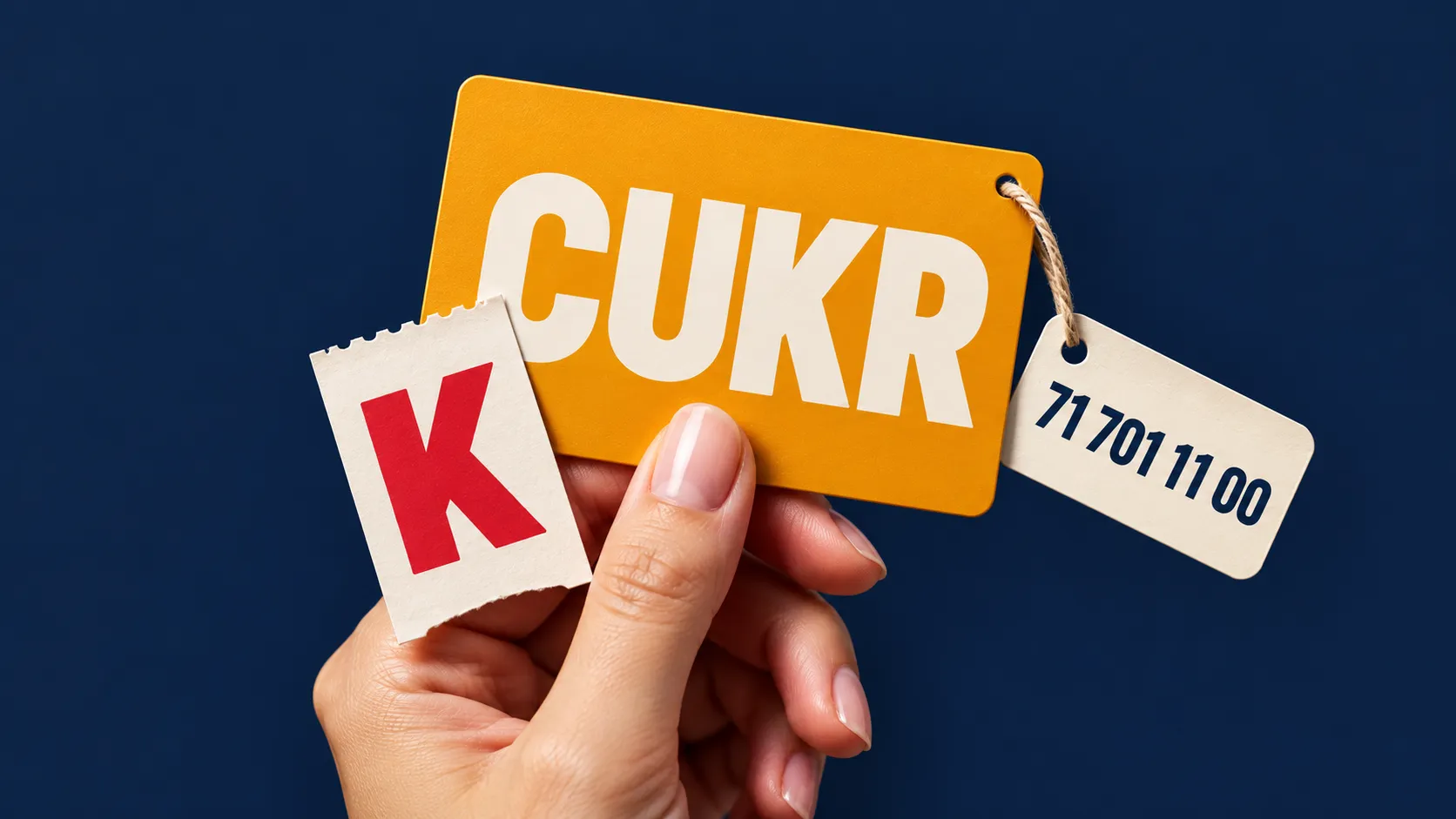 Рука тримає картку «CUKR» з біркою «71 701 11 00» і талоном черги з літерою «K»