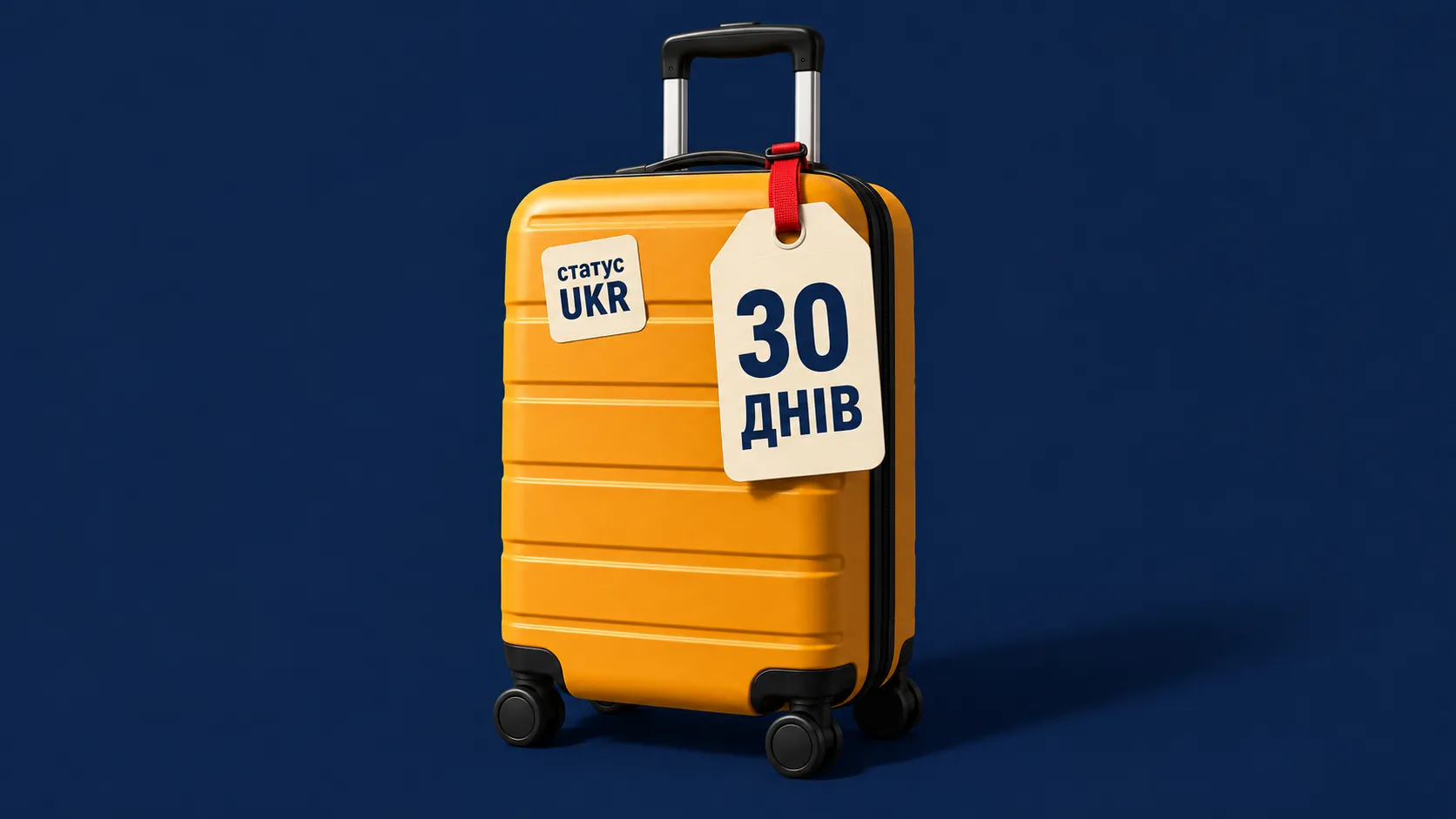 Бурштинова валіза з биркою «30 ДНІВ» і наліпкою «статус UKR»