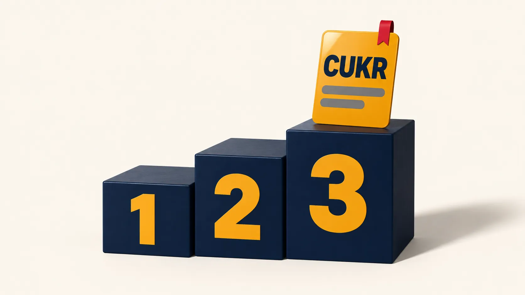 Три темно-сині сходинки з цифрами «1», «2», «3», на верхній стоїть бурштинова картка з написом «CUKR»